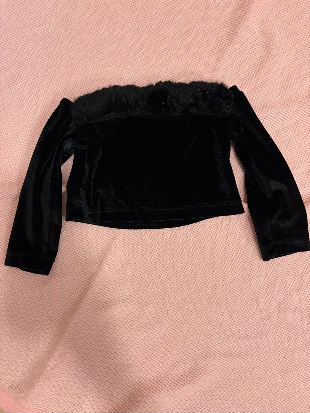 Black Velvet Off-Shoulder Blouse with Faux Fur Trim for baby girl
